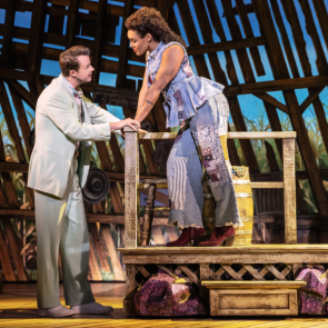 PHOTO CREDIT: Quinn VanAntwerp (Gordy) and Miki Abraham (Lulu) in The North American Tour of SHUCKED. Photo by Matthew Murphy and Evan Zimmerman.