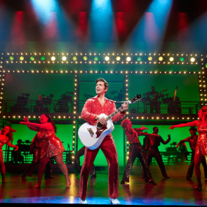 PHOTO CREDIT: Nick Fradiani (Neil - Then) with 'The Noise' and the Band in A Beautiful Noise: The Neil Diamond Musical. Photo by Jeremy Daniel.