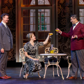 (l to r) Kevin Earley (Captain Georg von Trapp), Kate Loprest (Elsa Schraeder), and Nicholas Rodriguez (Max Detweiler) in The Sound of Music. Photo by Jeremy Daniel.